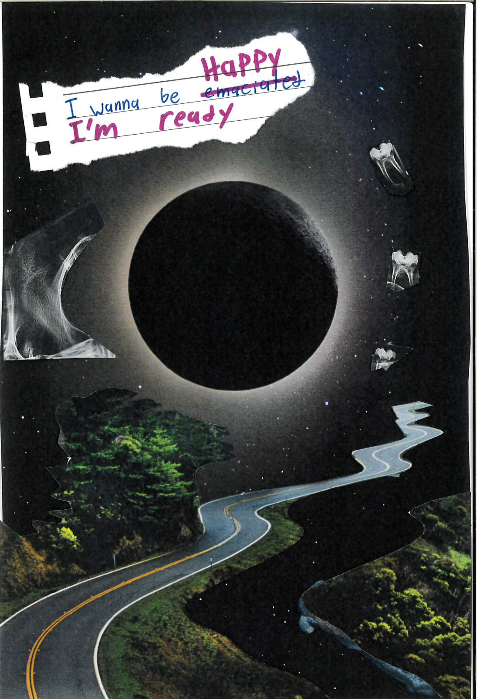 Collage of the moon with a winding road